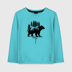 Лонгслив хлопковый детский Медведь силуэт и деревья, цвет: бирюзовый