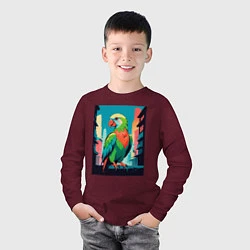 Лонгслив хлопковый детский Попугай в городе, цвет: меланж-бордовый — фото 2