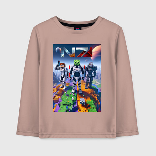 Детский лонгслив Mass effect and Minecraft - ai art collaboration / Пыльно-розовый – фото 1