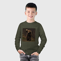 Лонгслив хлопковый детский Медведи гуляют по лесу, цвет: меланж-хаки — фото 2
