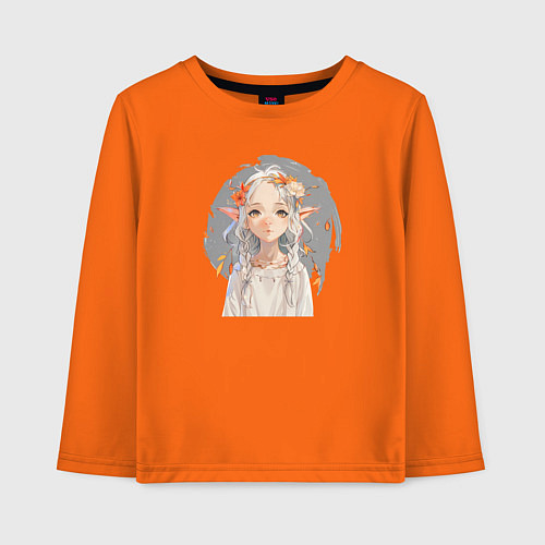 Детский лонгслив Эльфийка Девочка с белыми волосами elf girl / Оранжевый – фото 1