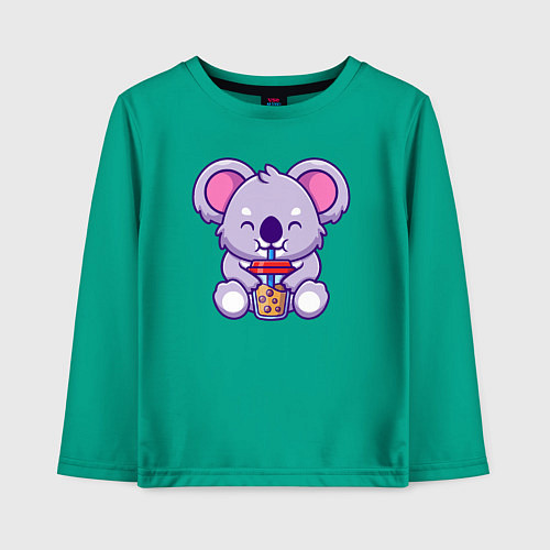 Детский лонгслив Милая коала с напитком / Зеленый – фото 1