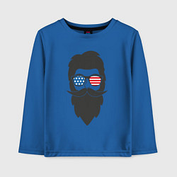Лонгслив хлопковый детский Американец с усами и бородой, цвет: синий
