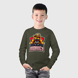 Лонгслив хлопковый детский Monkey team, цвет: меланж-хаки — фото 2