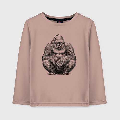 Детский лонгслив Новогодняя горилла на корточках / Пыльно-розовый – фото 1