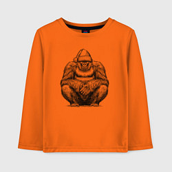 Лонгслив хлопковый детский Новогодняя горилла на корточках, цвет: оранжевый
