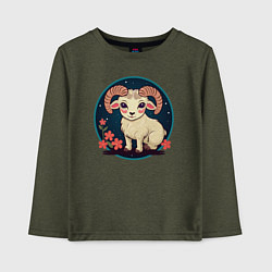 Детский лонгслив Барашек знак зодиака Овен на фоне цветов