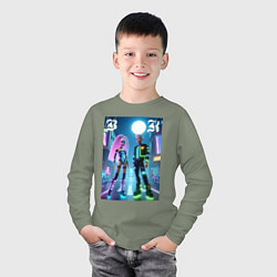Лонгслив хлопковый детский Барби и Кен в ночном городе - неон, цвет: авокадо — фото 2