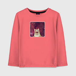 Лонгслив хлопковый детский Рыжий кот в космосе мем, цвет: коралловый