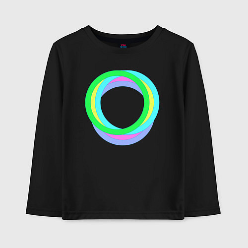 Детский лонгслив Разноцветные кольца окружностей / Черный – фото 1