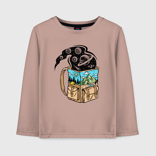 Детский лонгслив Космос в рюкзаке / Пыльно-розовый – фото 1