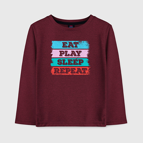 Детский лонгслив Eat play sleep repeat / Меланж-бордовый – фото 1