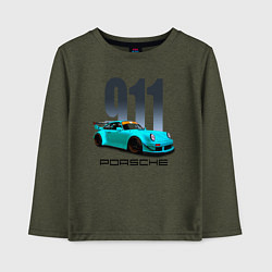Лонгслив хлопковый детский Cпортивный автомобиль Porsche, цвет: меланж-хаки