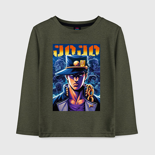Детский лонгслив Jojo - Jotaro Kujo ai art / Меланж-хаки – фото 1