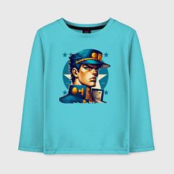 Лонгслив хлопковый детский Jojo - Jotaro Kujo ai art, цвет: бирюзовый