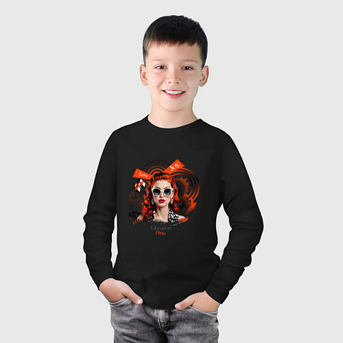 Детский лонгслив Vibration One - red-haired girl / Черный – фото 3