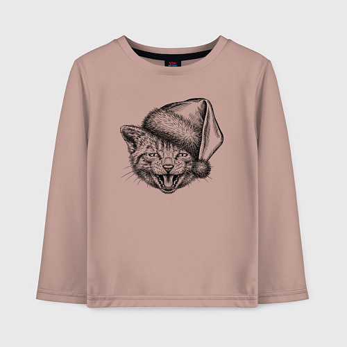 Детский лонгслив Новогодний котенок в колпаке / Пыльно-розовый – фото 1