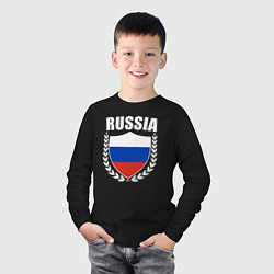 Лонгслив хлопковый детский Russian flag, цвет: черный — фото 2