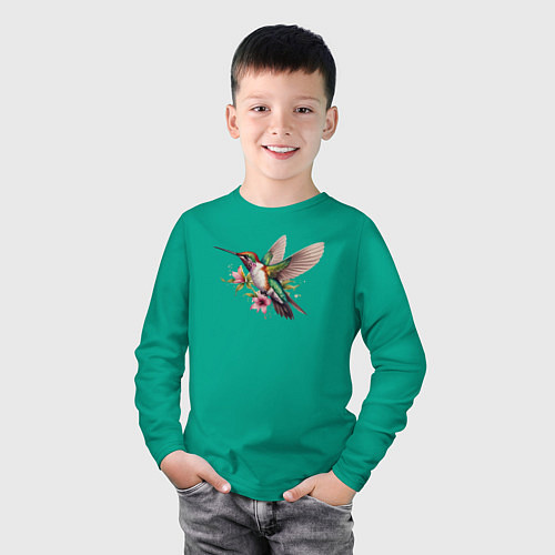 Детский лонгслив Колибри на цветке / Зеленый – фото 3