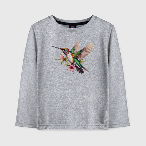 Детский лонгслив Колибри на цветке / Меланж – фото 1