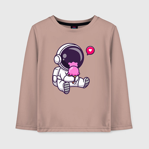 Детский лонгслив Космонавт и мороженое / Пыльно-розовый – фото 1