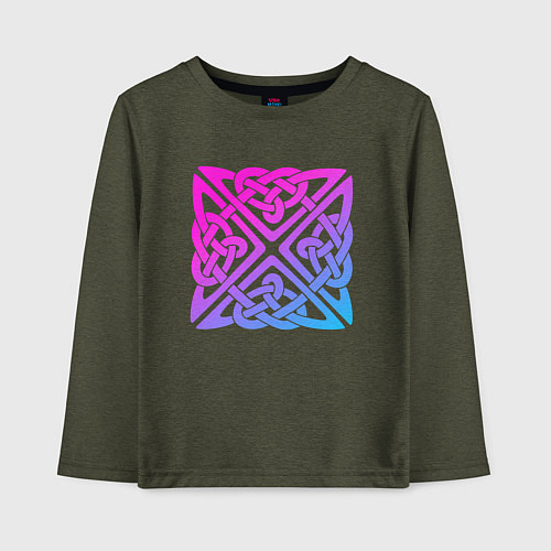 Детский лонгслив Квадратный лиловый кельтский узор / Меланж-хаки – фото 1