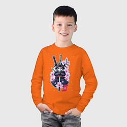 Лонгслив хлопковый детский Меч самурая и сакура, цвет: оранжевый — фото 2