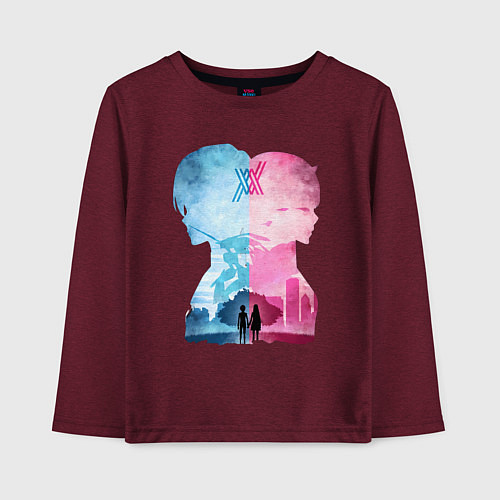 Детский лонгслив Милый во Франксе Хиро / Меланж-бордовый – фото 1