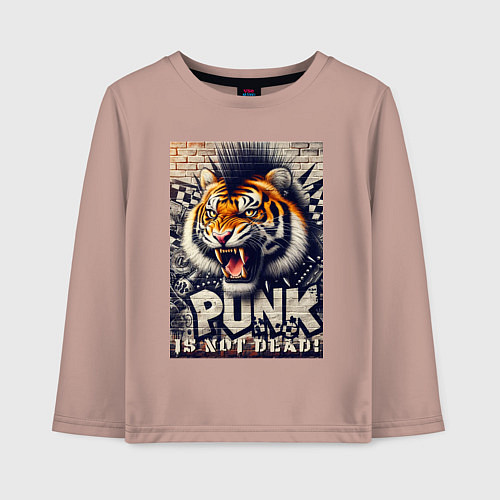 Детский лонгслив Cool tiger - punks not dead / Пыльно-розовый – фото 1