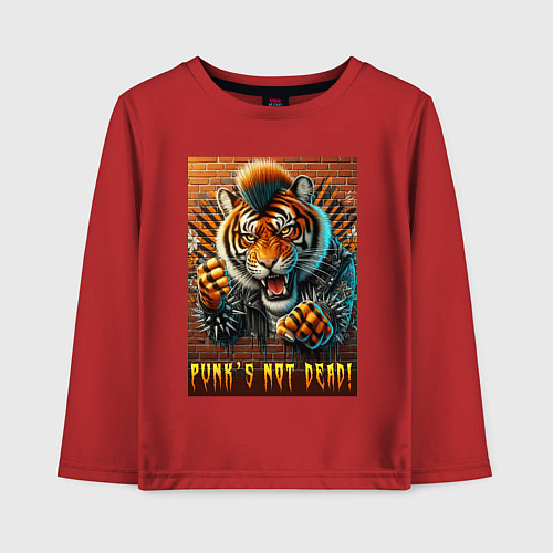 Детский лонгслив Punks not dead - motto tiger / Красный – фото 1