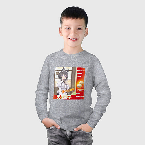 Детский лонгслив Кошка жена аниме мем / Меланж – фото 3