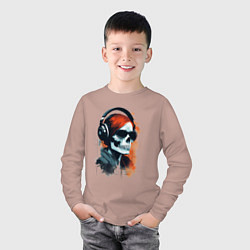 Лонгслив хлопковый детский Grunge redhead girl skull, цвет: пыльно-розовый — фото 2