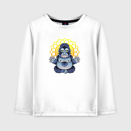 Детский лонгслив Забавная горилла медитирует / Белый – фото 1