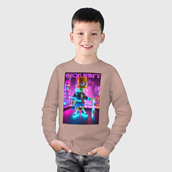 Лонгслив хлопковый детский Neon Bart - with skateboard ai art fantasy, цвет: пыльно-розовый — фото 2