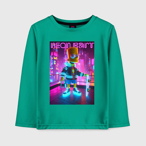 Детский лонгслив Neon Bart - with skateboard ai art fantasy / Зеленый – фото 1