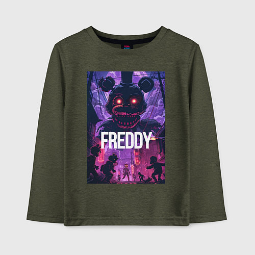 Детский лонгслив Freddy - мишка Фредди / Меланж-хаки – фото 1