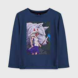 Лонгслив хлопковый детский Принцесса Мононоке волк, цвет: тёмно-синий