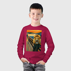Лонгслив хлопковый детский Лев кричит - мем картина от нейросети, цвет: маджента — фото 2