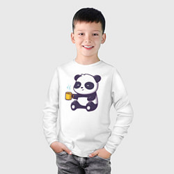 Лонгслив хлопковый детский Панда с кофе, цвет: белый — фото 2