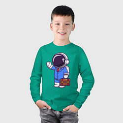 Лонгслив хлопковый детский Космонавт с чемоданом, цвет: зеленый — фото 2