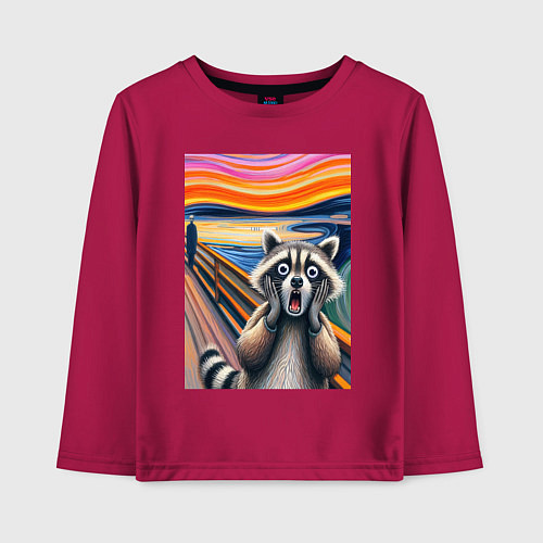 Детский лонгслив Енот кричит - мем нейросеть / Маджента – фото 1