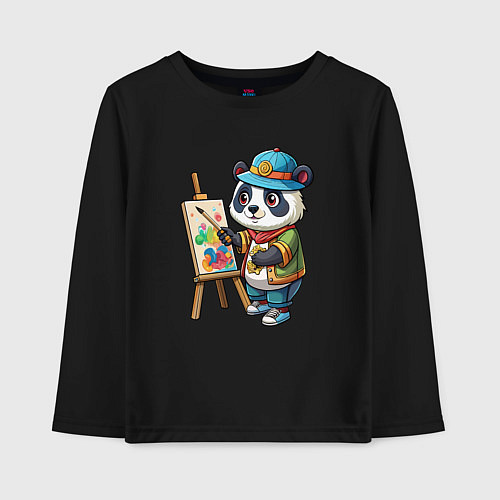 Детский лонгслив Панда-художник / Черный – фото 1