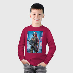 Лонгслив хлопковый детский Barbie military - special forces, цвет: маджента — фото 2