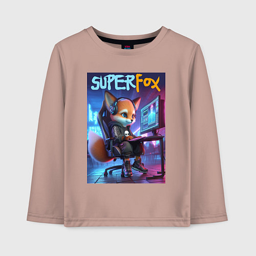 Детский лонгслив Super fox gamer - ai art fantasy / Пыльно-розовый – фото 1