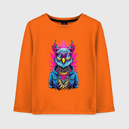 Детский лонгслив Крутая модная сова / Оранжевый – фото 1