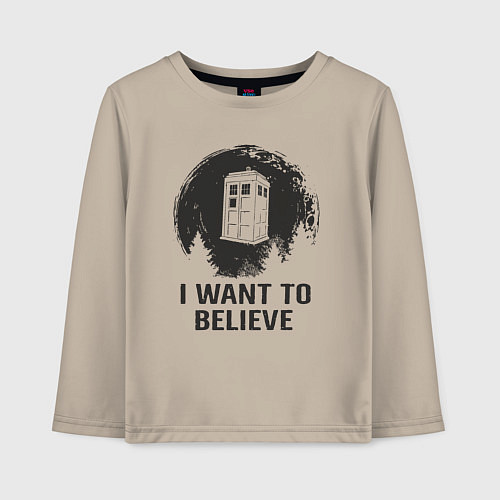 Детский лонгслив Тардис - хочу верить / Миндальный – фото 1