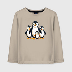 Лонгслив хлопковый детский Семья пингвинов, цвет: миндальный