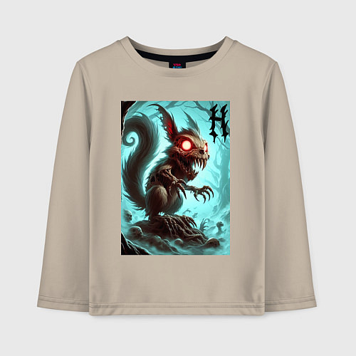Детский лонгслив Жуткая белка - хэллоуин / Миндальный – фото 1