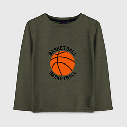 Лонгслив хлопковый детский Эмблема баскетбольный мяч basketball, цвет: меланж-хаки