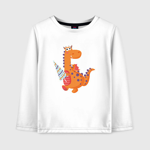 Детский лонгслив Милый дракоша с ёлочкой / Белый – фото 1